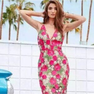 Dress‎ The Population Mina Pink Floral Crochet Lace Mini Dress Small